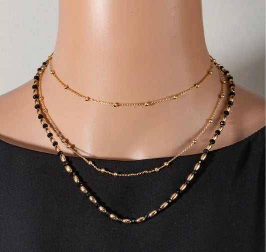 Beaded Layered Necklace & Earrings Set