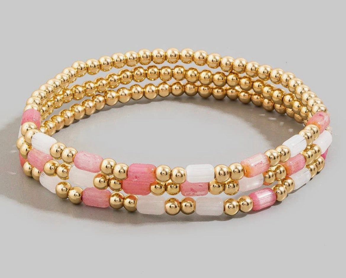 Pink Beaded Stretchy Bracelet Set