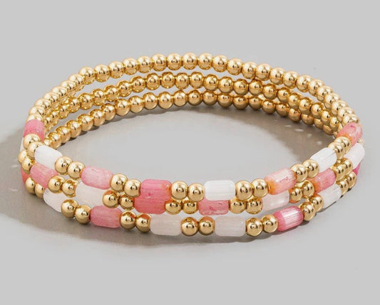 Pink Beaded Stretchy Bracelet Set