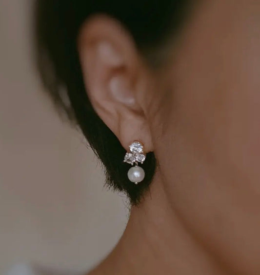 Golden Sparkle Pearl Drop Earrings