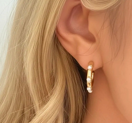 Pearl Accent Hoop Earrings